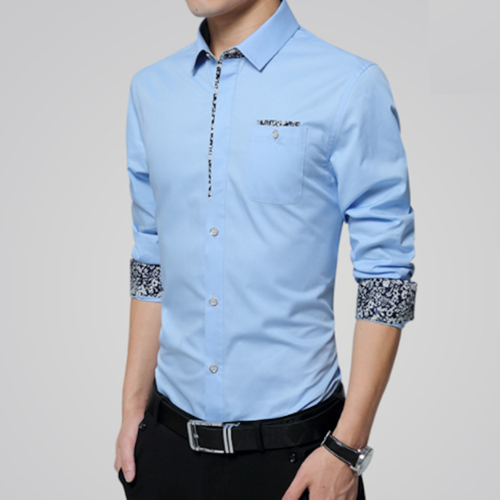 Men's Long Sleeve Button Down Shirt with Floral Details – Stylish, Sophisticated Design