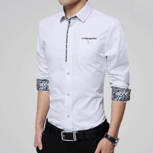 Men's Long Sleeve Button Down Shirt with Floral Details – Stylish, Sophisticated Design