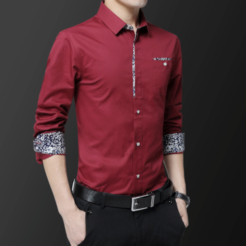 Men's Long Sleeve Button Down Shirt with Floral Details – Stylish, Sophisticated Design