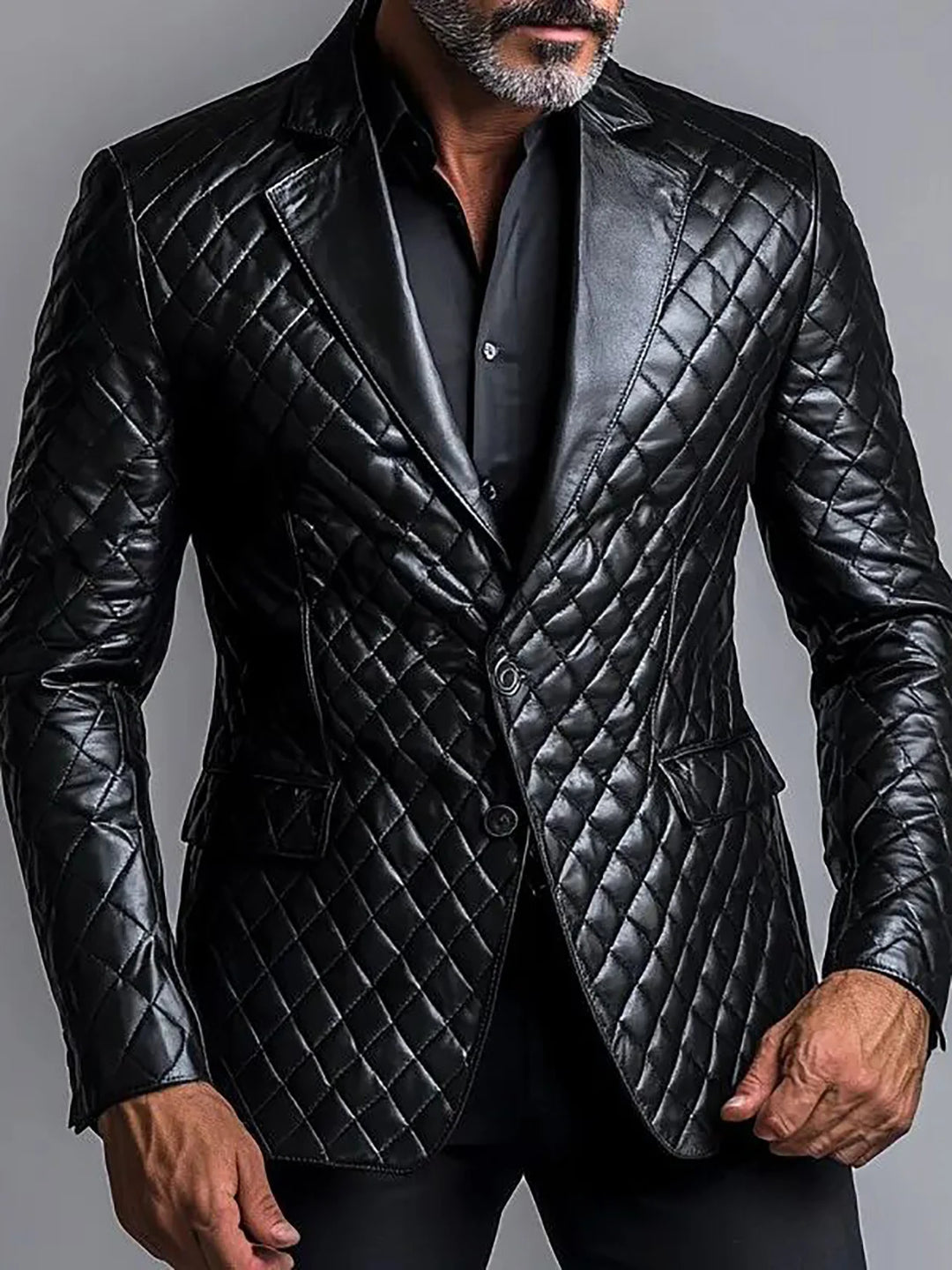 Men's Imitation PU Leather Blazer Autumn Single Breasted Suit Lapel Long Sleeve Button Out wear For Business Daily Office Jacket