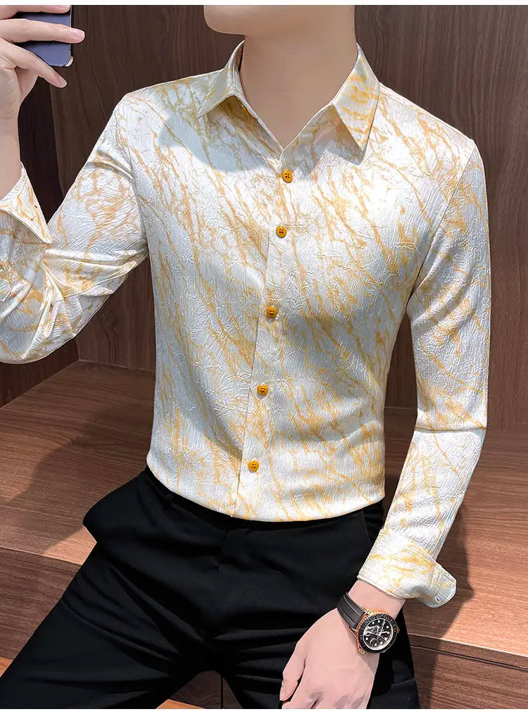 Spring and summer new stylish personality casual printed men's shirt