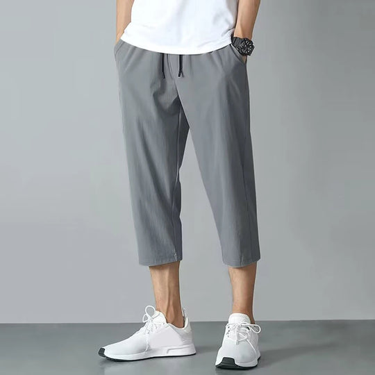 Summer Breathable Casual Capris Pants Men Stretched Nylon Ice Silk