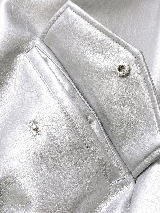 Ailegogo Streetwear Women Retro Loose Short Pu Faux Leather Jacket