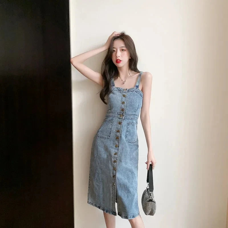 Denim Dress Women 2023 Summer New Retro Casual All-match Denim Slip