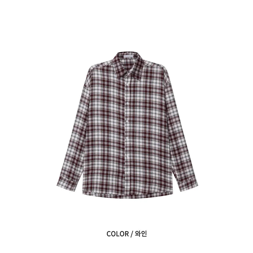 Oversized Men's Plaid Long Sleeve Korean Style Shirt, Trendy Loose Plaid Shirt, Handsome Jacket, Unisex American Retro Plaid