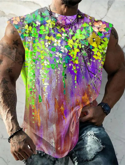 Men's Tank Top Sleeveless T-Shirt Pattern Print Summer Sports Running
