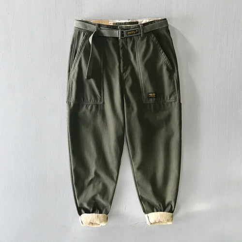 HIQOR Winter Cargo Pants Men Warm Thicken Outdoor Trousers Loose