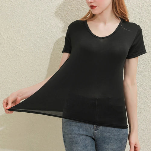 Solid Women Cotton T-shirt V-Neck Short Sleeve Female Tee Slim White
