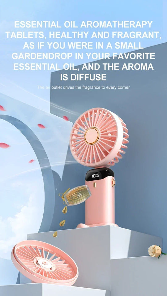 USB Handheld Mini Fan Foldable Portable Neck Hanging Fans 5 Speed Rechargeable Fan with Phone Stand and Display Screen