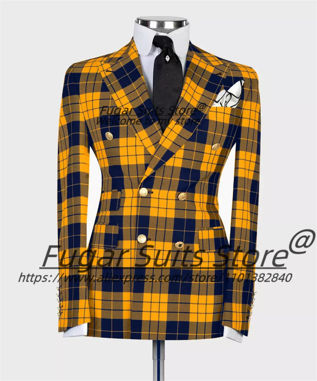 British Plaid Men Suits Slim Fit Double Breasted Groom Wedding Tuxedos 2 Pieces Sets Elegant Male Blazers Ropa Hombre