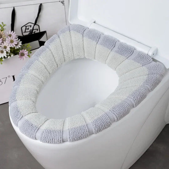 Universal Toilet Seat Cover Winter Warm Soft Seat Mat O-shaped Fleece Pad Bathroom Seat Cushion with Handle Bathroom Accessories