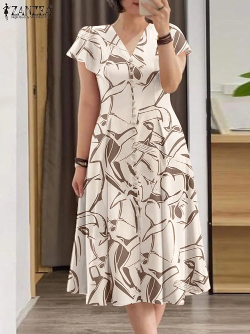Bohemain Printed Sundress ZANZEA Women Summer Dress Elegant V Neck