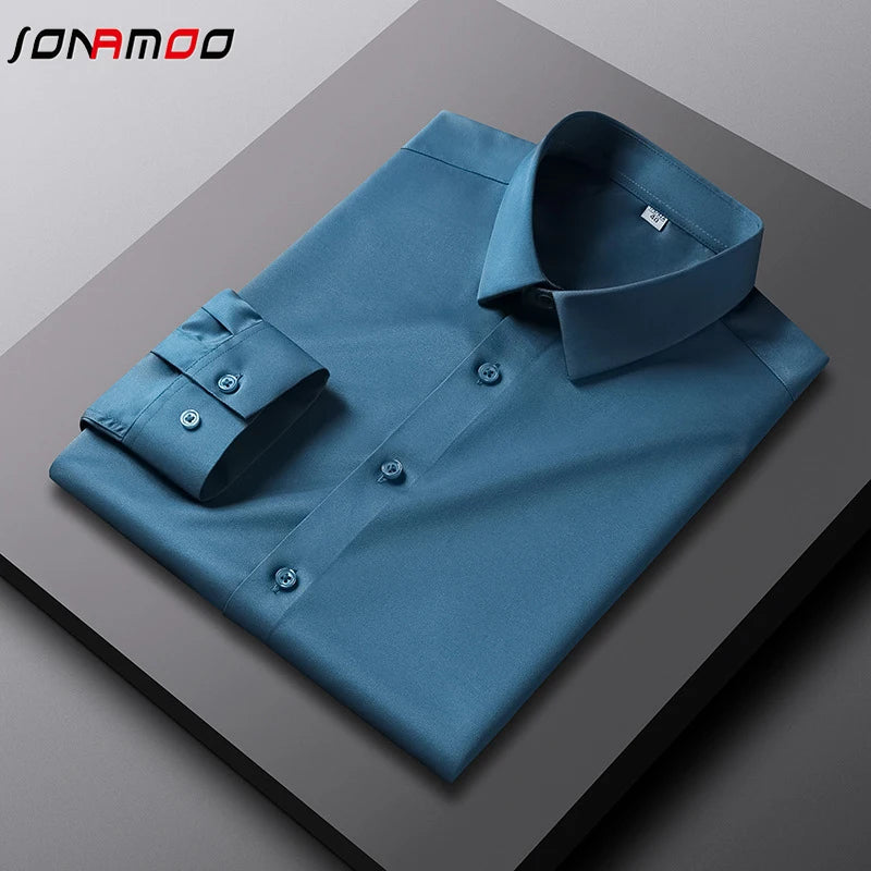 Men's Casual and Fashionable Long Sleeved Solid Color Shirt Non