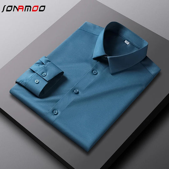 Men's Casual and Fashionable Long Sleeved Solid Color Shirt Non