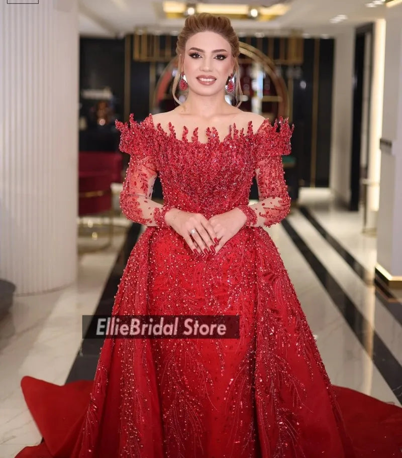 Luxurious Womens Evening Dresses For Special Occasions Arabic Dubai Wedding Party Dress Detachable Train Prom Gowns Customized