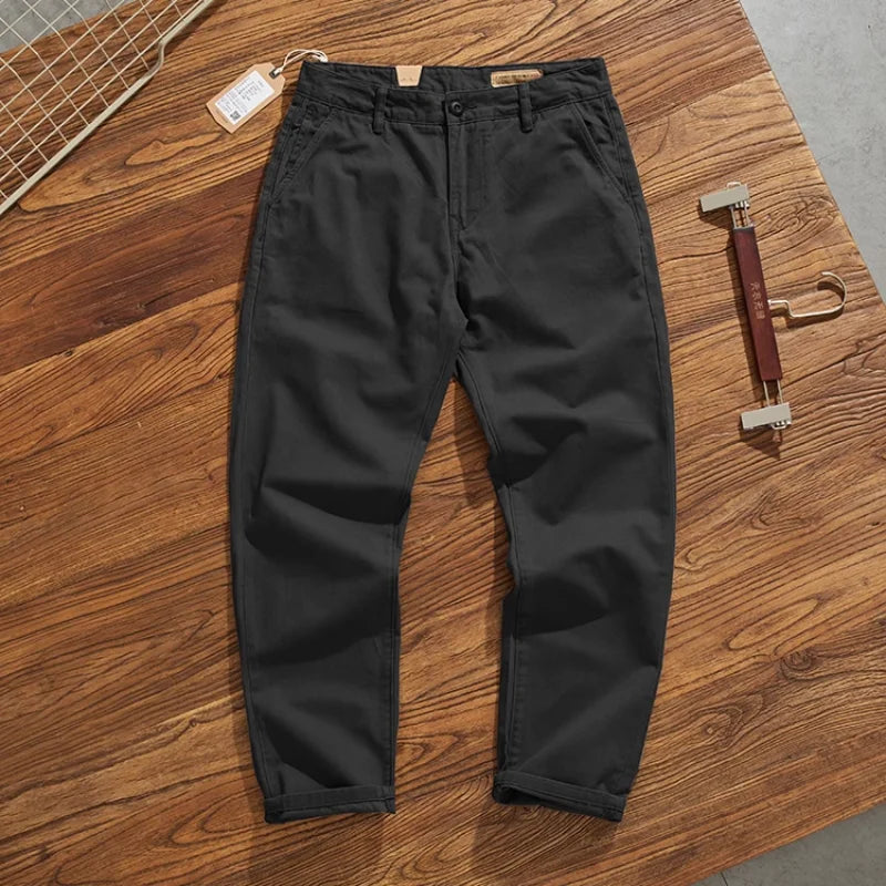 May Khaki American retro simple cargo pants men's heavy chino casual