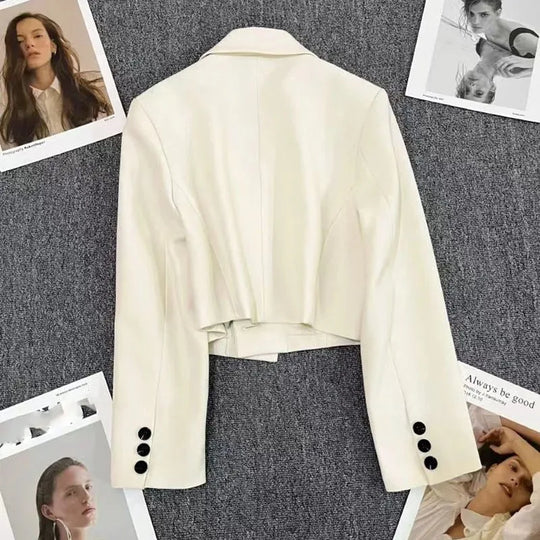 Black Cropped Blazers Woman Trend 2024 New All-match Notched Collar