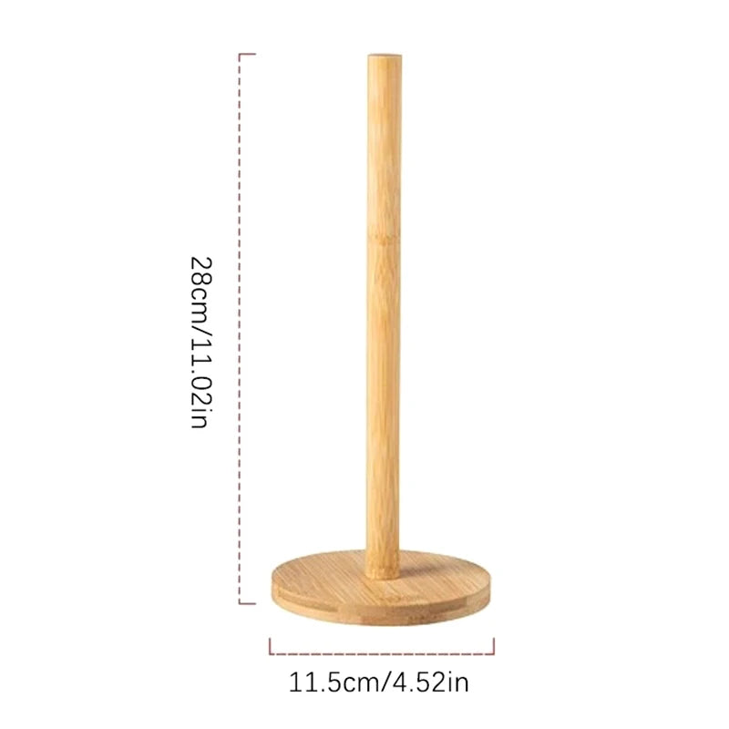Kitchen Wooden Roll Paper Towel Holder Bathroom Tissue Vertical Stand