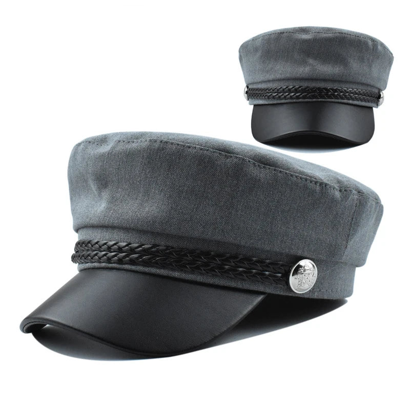 Women Men PU Leather Berets Hat Retro British Solid Beret Baseball Cap Outdoor Sun Hat Winter Warm Octagonal Hats Newsboy Caps