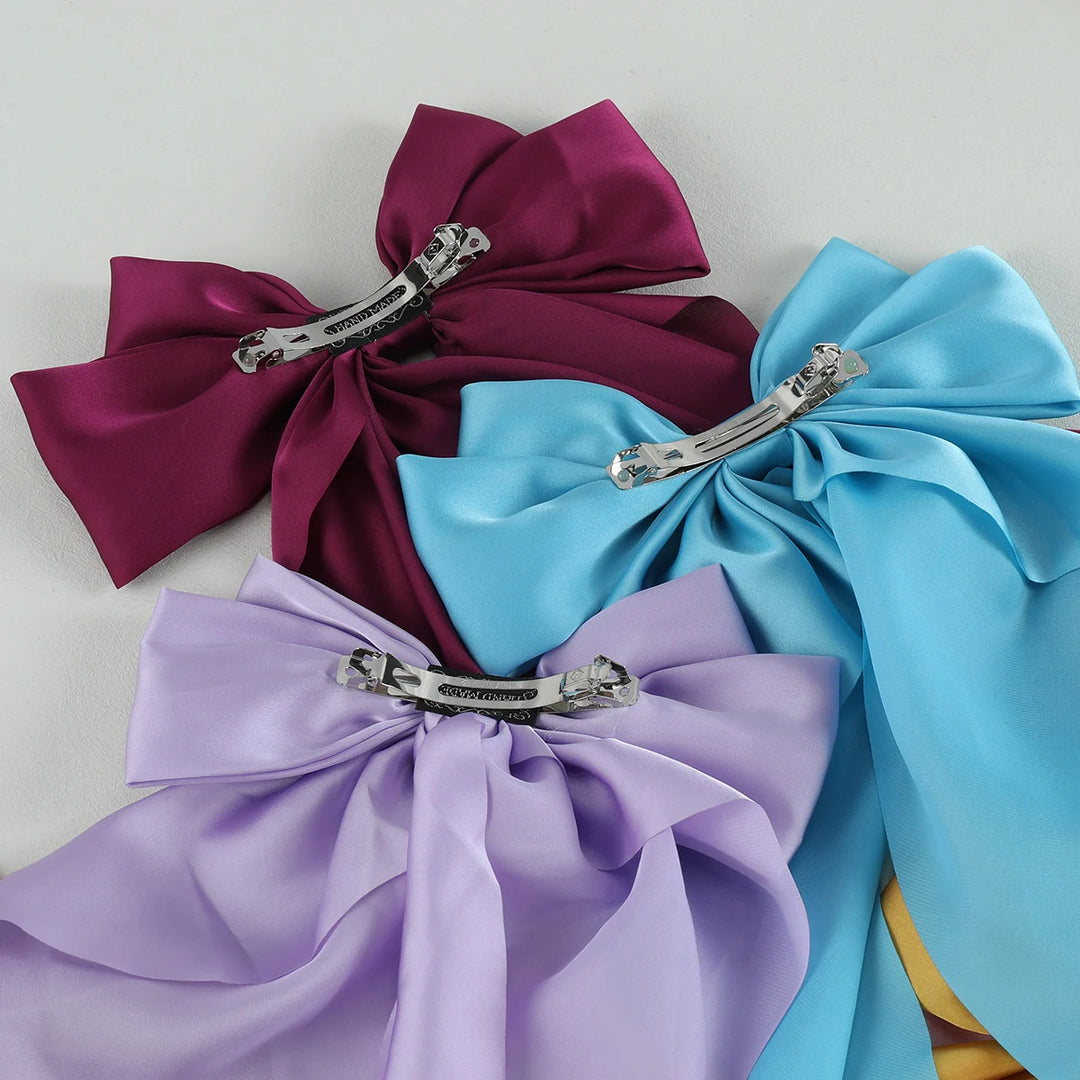 10PCS Elegant Bow Ribbon Hair Clip Women Fashion Simple Solid Satin