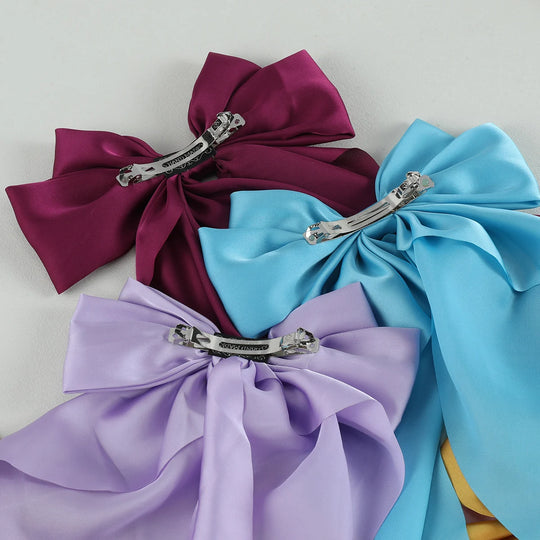 10PCS Elegant Bow Ribbon Hair Clip Women Fashion Simple Solid Satin