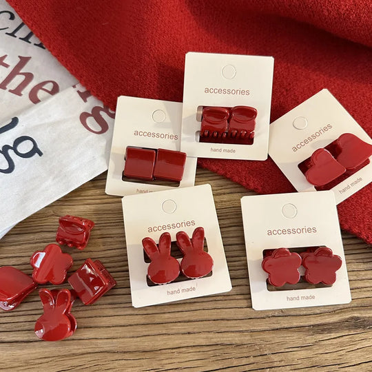 2pcs New Year's Red Festival Mini Hair Clip Retro Red Edge Clip Cute
