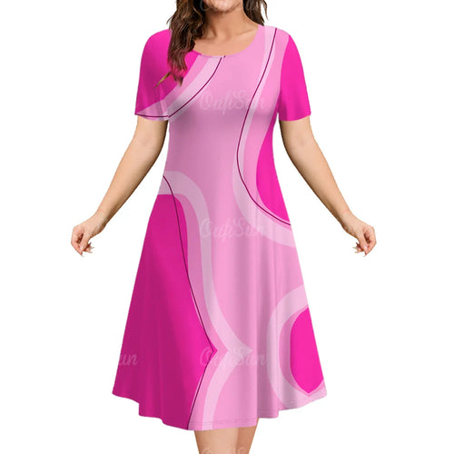 Woman Clothing Women‘S Short Sleeve Dress Loose Dresses 3d Streaks