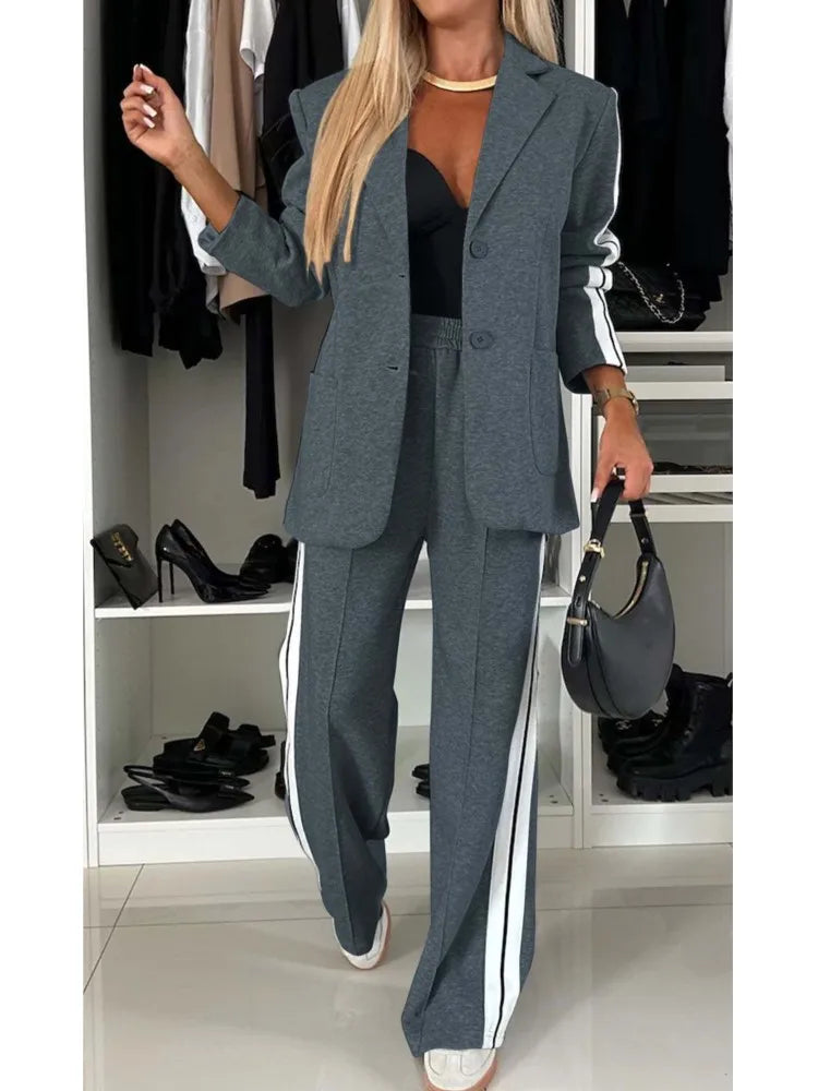 New Autumn Winter Women's Long-sleeved Lapel Casual Suit Fashion Solid