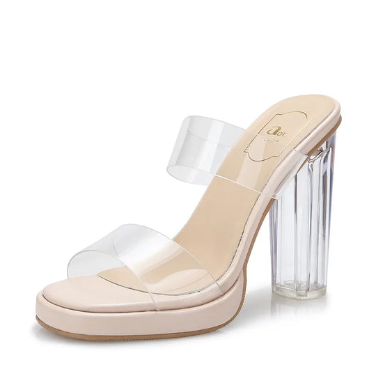 Women's High Heels, 2024 Summer New Waterproof Table with A Line Not Tired Feet Thick Crystal Slippers, Women's Shoes