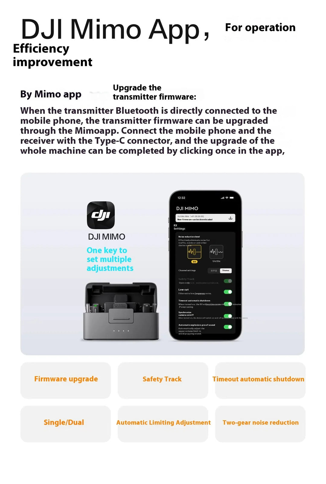 DJI Mic Mini 2TX 1RX add Charging Case Two-Level Active Noise Cancelling 48-Hour Operation High-Quality Audio Stable Transmissio