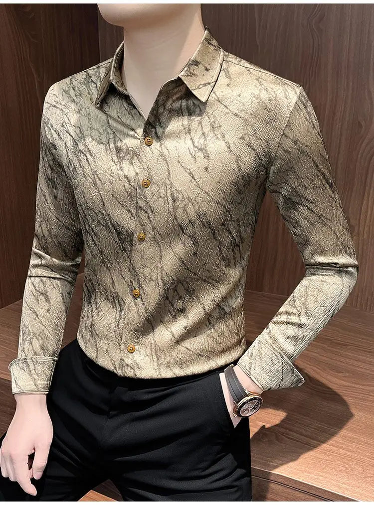 Spring and summer new stylish personality casual printed men's shirt