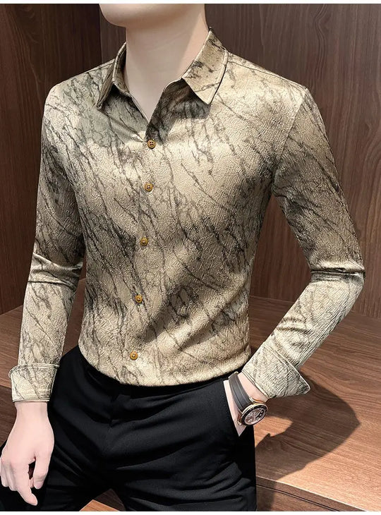 Spring and summer new stylish personality casual printed men's shirt