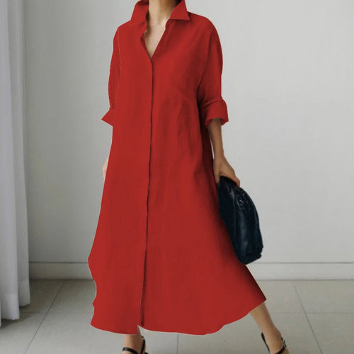 Solid Color Office V Neck Black Dress Long Sleeve High Temperament