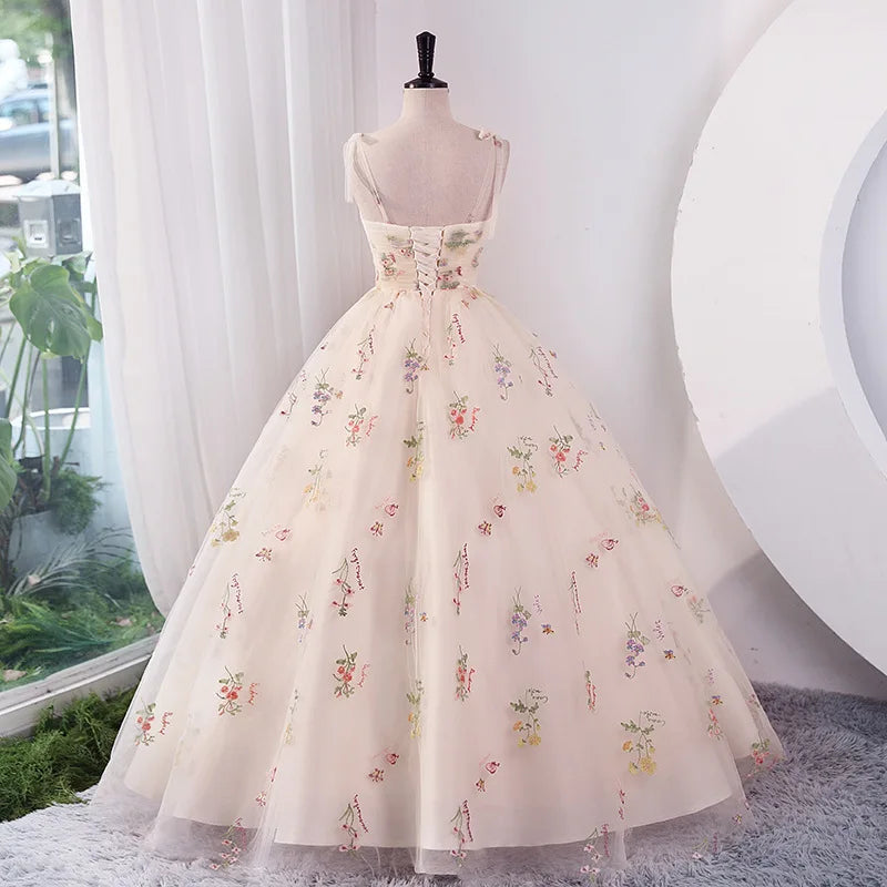 Luxury Floral Embroidery Long Prom Evening Wedding Shooting Dresses