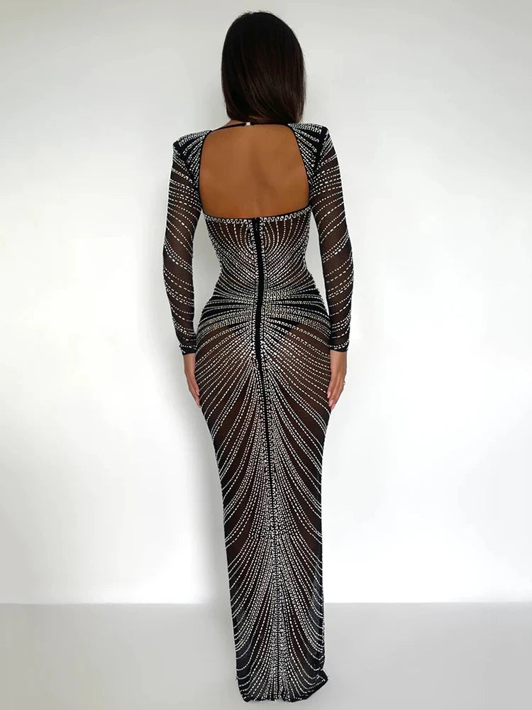 Mozision Glitter Mesh See Through Party Maxi Dress For Women Fashion