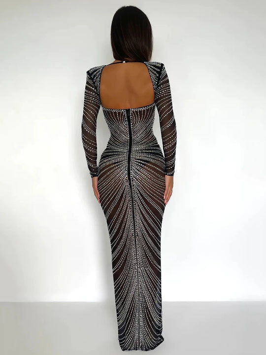 Mozision Glitter Mesh See Through Party Maxi Dress For Women Fashion