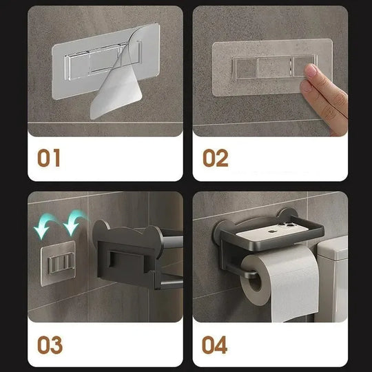 Punch Free Wall Mounted Tissue Storage Rack Paper Roll Shelf Holder