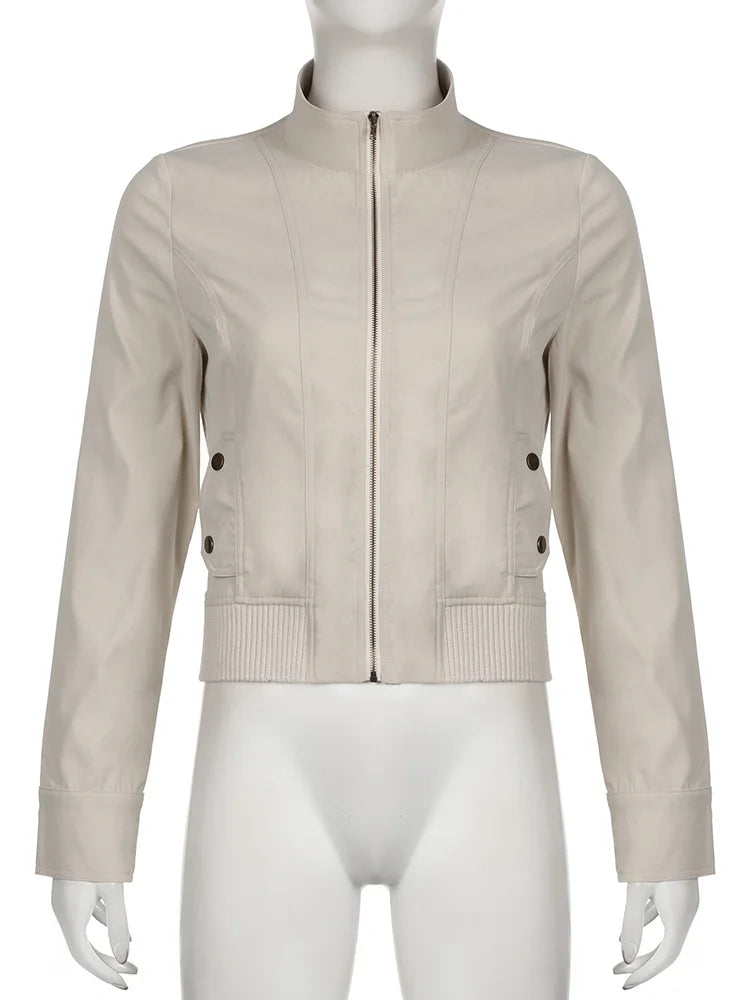 Cuteandpsycho Vintage Zip Up Chic Jackets Autumn Streetwear Pockets