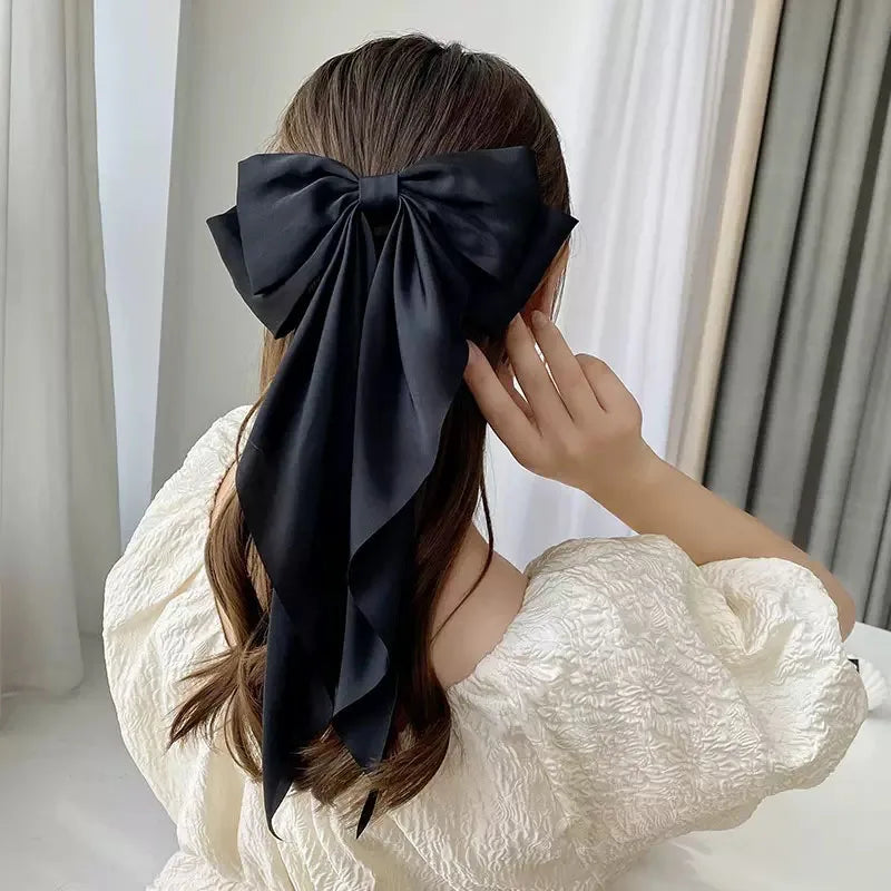 Elegant Solid Large Bow Ribbon Hair Clip For Women Girl Sweet