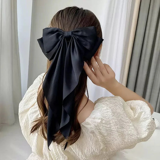 Elegant Solid Large Bow Ribbon Hair Clip For Women Girl Sweet