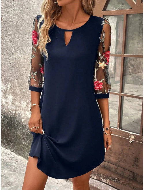 Luxury Dress Women's Perspective Mid Sleeve Printed Round Neck Mini