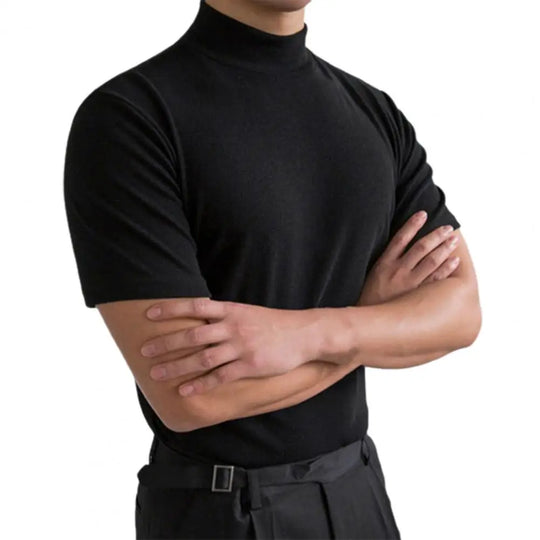 Men Base Top Soft Breathable Turtleneck Short Sleeve Streetwear Casual