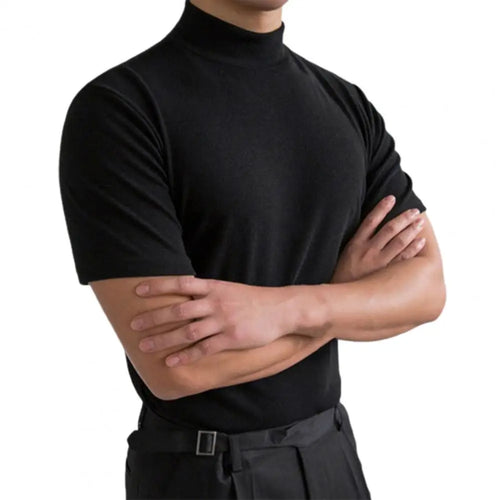 Men Base Top Soft Breathable Turtleneck Short Sleeve Streetwear Casual