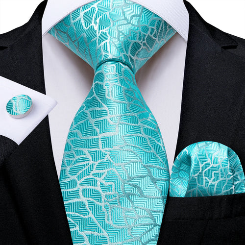 DeBanker Men Necktie Teal Blue Paisley Designer Silk Wedding Tie For
