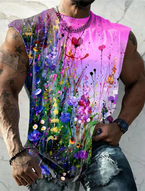 Men's Tank Top Sleeveless T-Shirt Pattern Print Summer Sports Running
