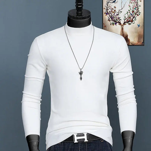 Luxury Korean Men's Oversized T-Shirt Solid Long Sleeve Base Shirt
