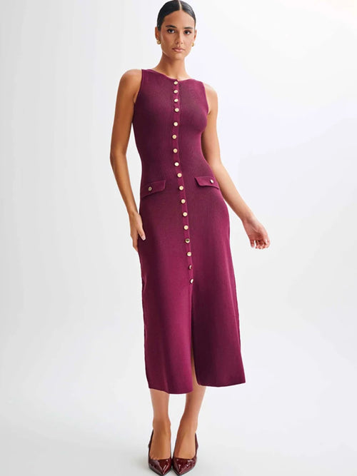 Knit Ribbed Cardigan Maxi Dress Female High Waist Slim Pocket