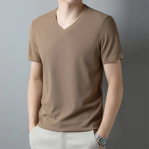 2025 Men's New Waffle V Neck Short Sleeved T-shirt Summer Comfortable