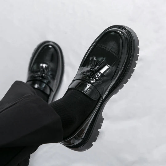 Business Tassel Loafers Shoes Slip on Casual Thick Bottom Leather Black Dress Party Shoes Boat Loafers For Man Fashion Moccasins
