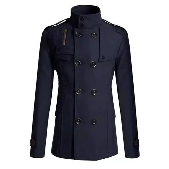 Men's Woolen Overcoat for Autumn and Winter. Korean Style Men's Clothing, Fashionable Slim-fit Double-breasted Mid-to-long Coat.